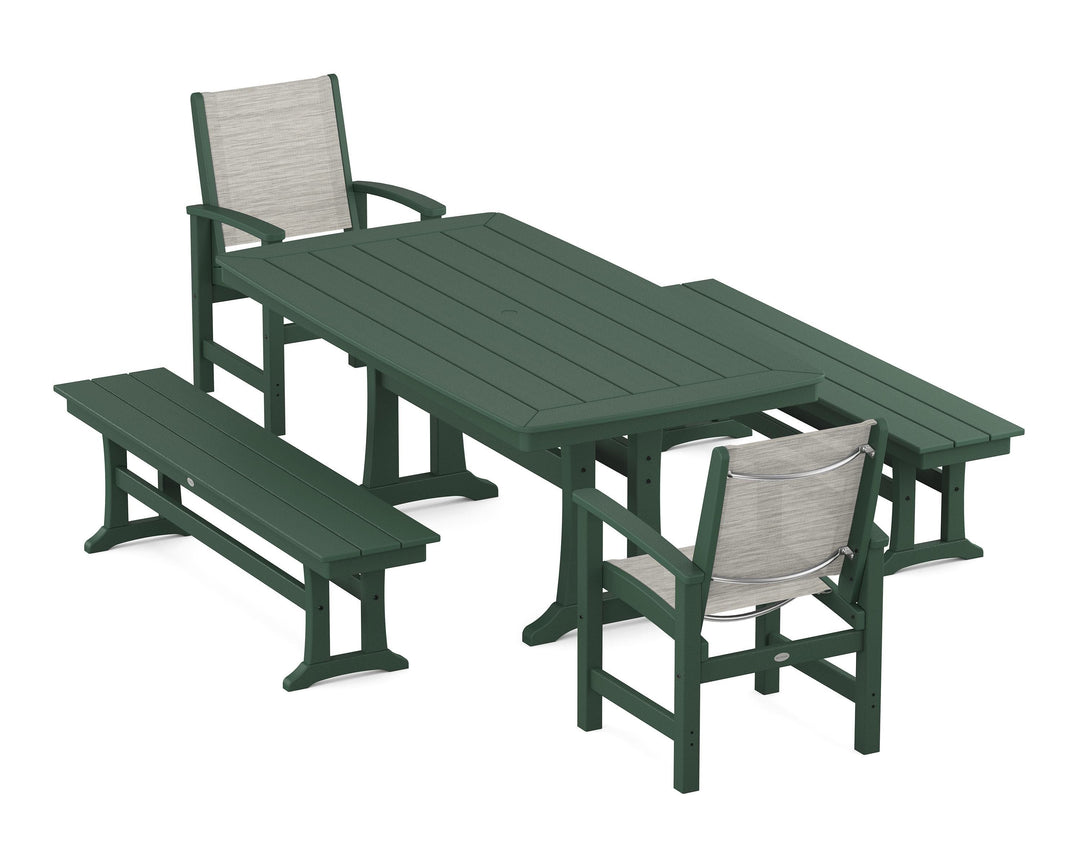 POLYWOOD® Coastal 5-Piece Dining Set with Trestle Legs and Benches