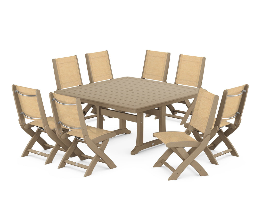 POLYWOOD® Coastal Folding Side Chair 9-Piece Dining Set with Trestle Legs