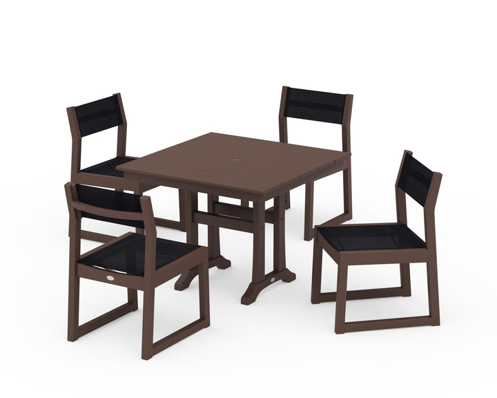POLYWOOD® EDGE Sling 5-Piece Farmhouse Trestle Side Chair Dining Set