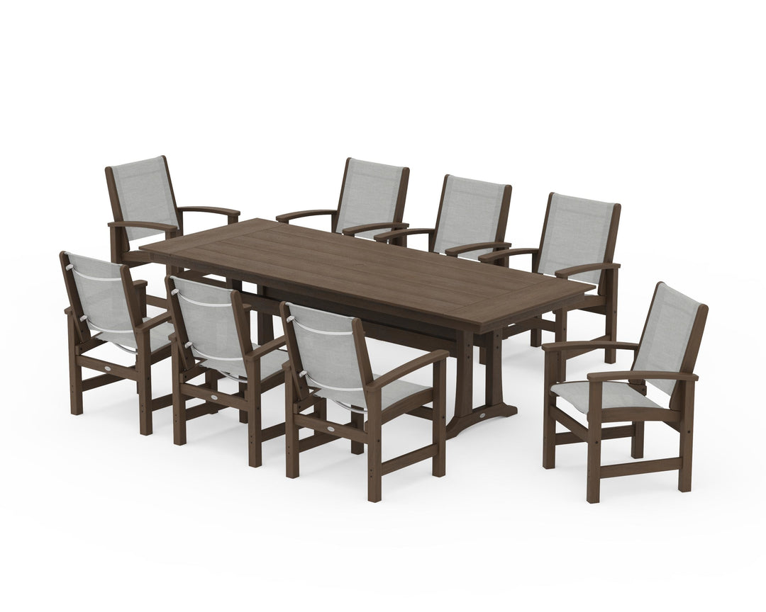 POLYWOOD® Coastal 9-Piece Farmhouse Dining Set with Trestle Legs