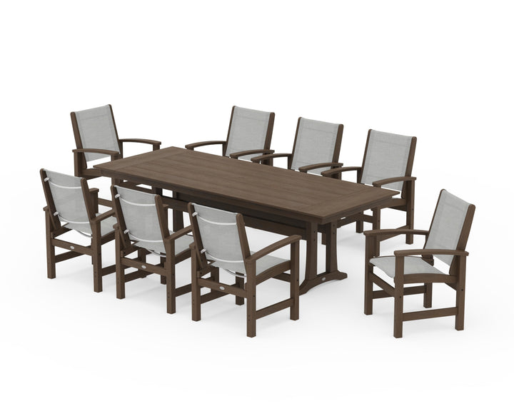 POLYWOOD® Coastal 9-Piece Farmhouse Dining Set with Trestle Legs