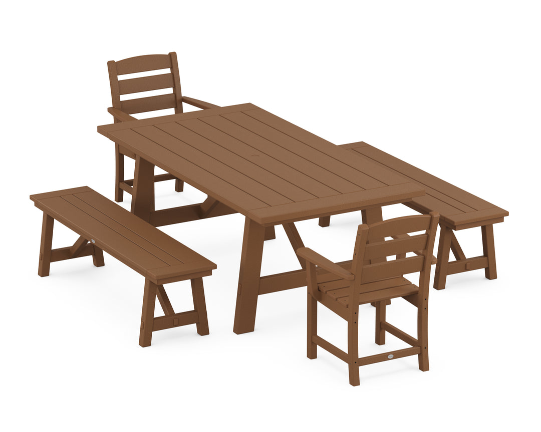 POLYWOOD® Lakeside 5-Piece Rustic Farmhouse Dining Set With Benches