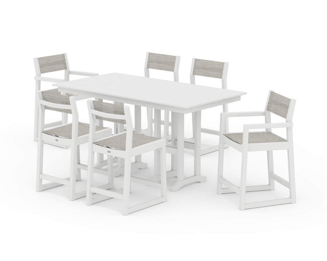POLYWOOD® EDGE Sling 7-Piece Farmhouse Counter Set with Trestle Legs