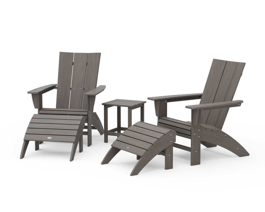 POLYWOOD® Modern Curveback Adirondack Chair 5-Piece Set with Ottomans and 18" Side Table