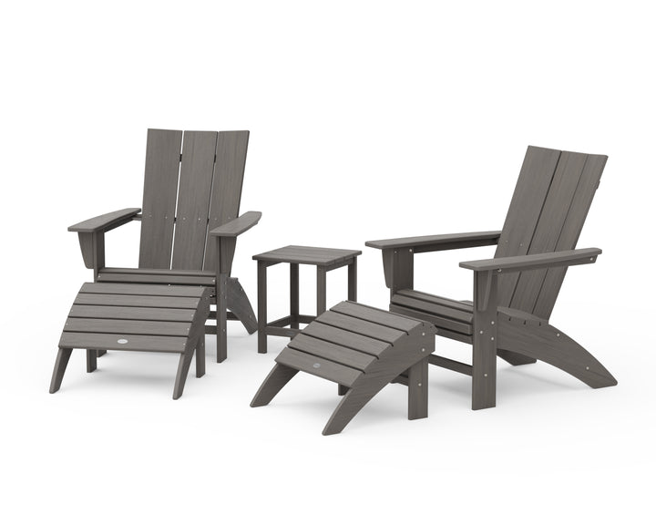 POLYWOOD® Modern Curveback Adirondack Chair 5-Piece Set with Ottomans and 18" Side Table