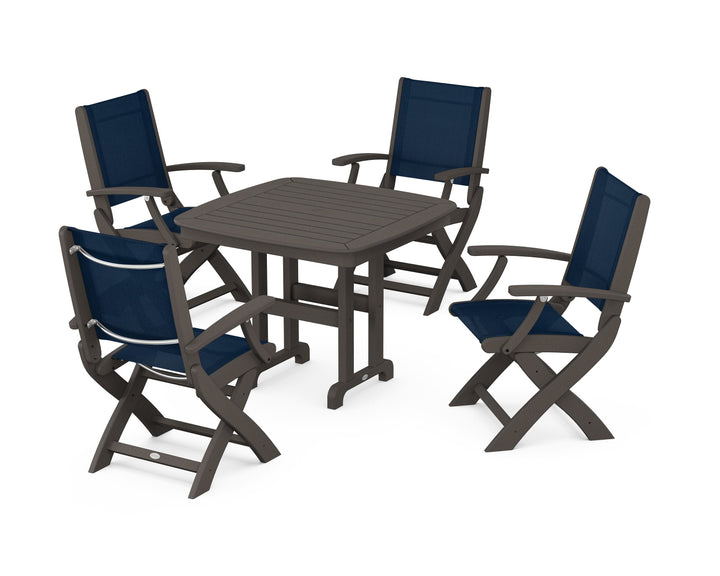 POLYWOOD® Coastal Folding Chair 5-Piece Dining Set