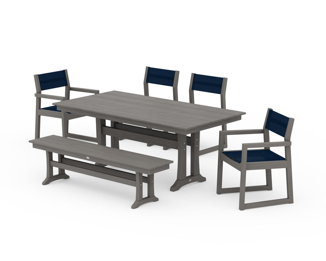 POLYWOOD® EDGE Sling 6-Piece Farmhouse Dining Set With Trestle Legs