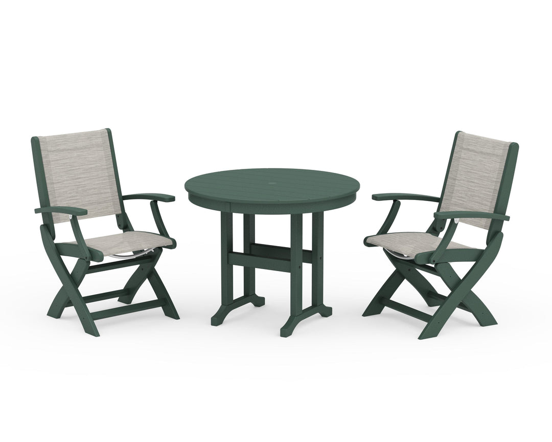 POLYWOOD® Coastal Folding Chair 3-Piece Round Dining Set