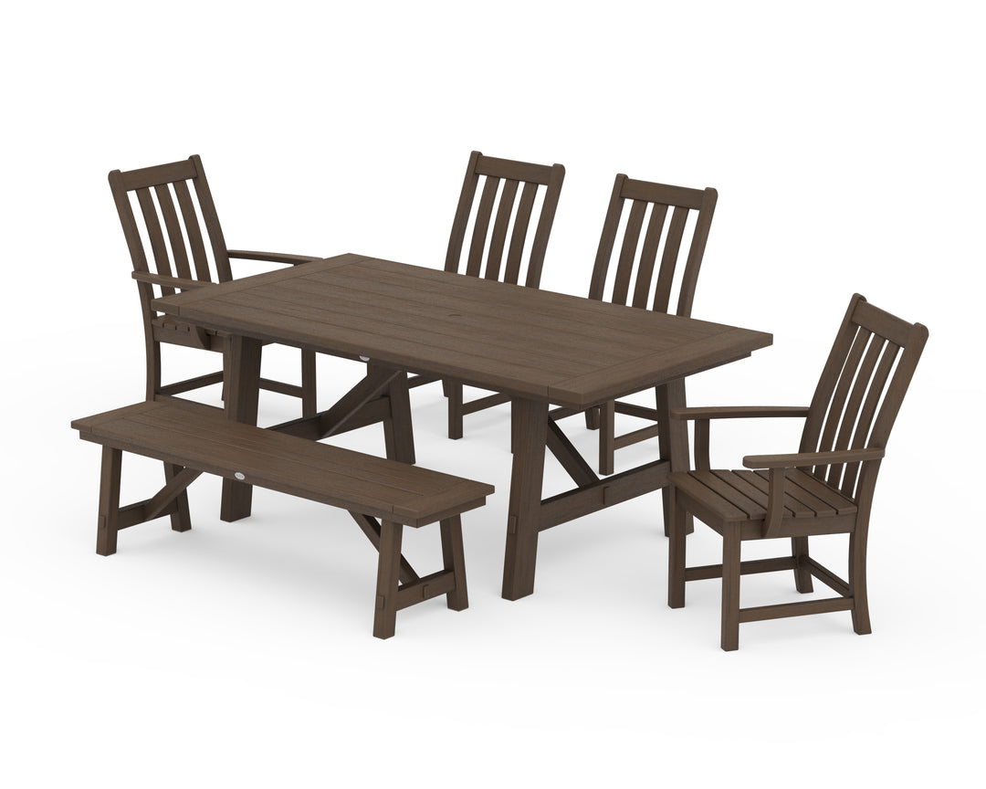 POLYWOOD® Vineyard 6-Piece Rustic Farmhouse Dining Set With Bench