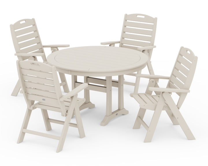 POLYWOOD® Nautical Highback Chair 5-Piece Round Dining Set with Trestle Legs