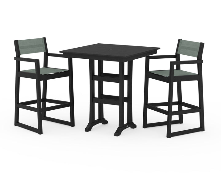 POLYWOOD® EDGE Sling Arm Chair 3-Piece Farmhouse Bar Set with Trestle Legs