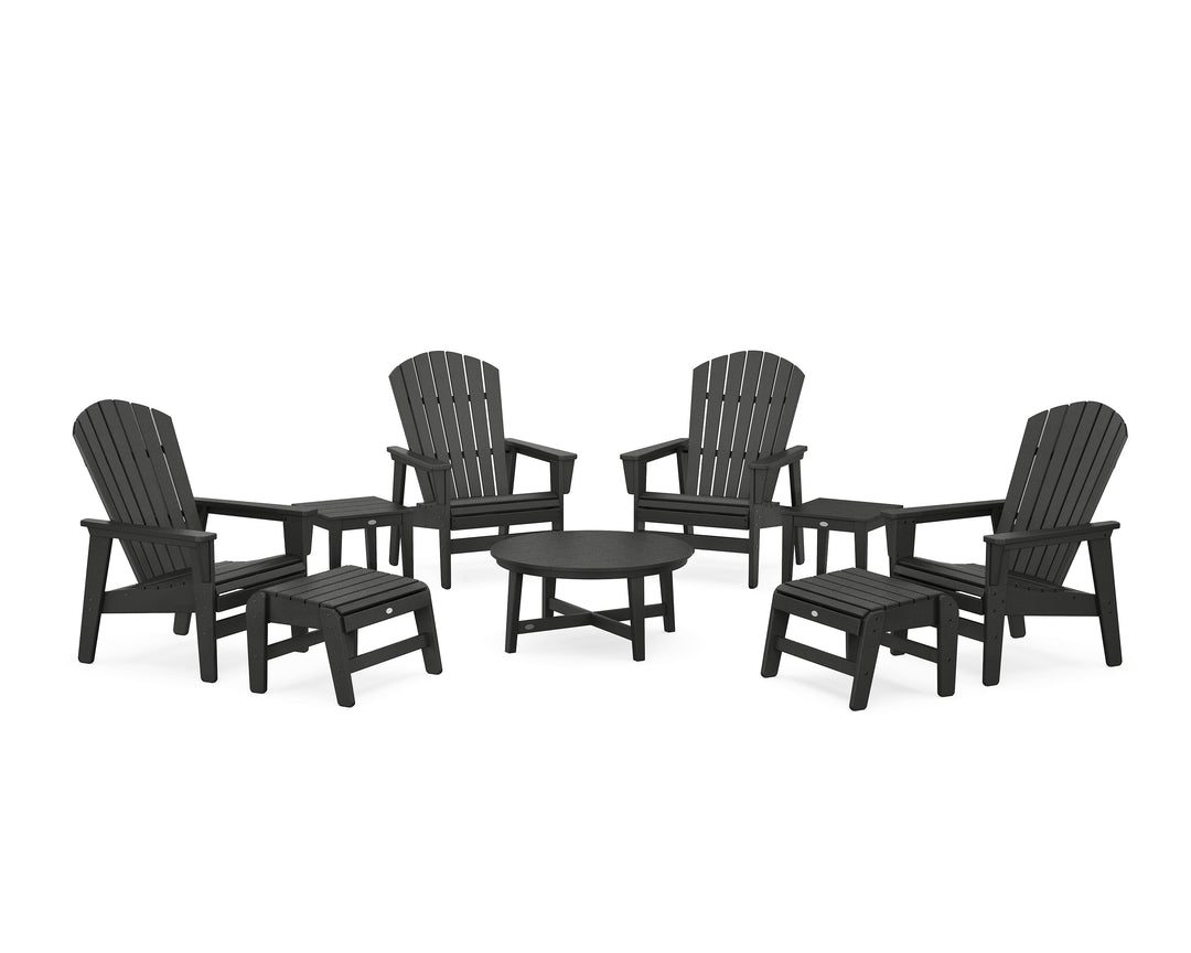 POLYWOOD® Nautical Grand Upright Adirondack 9-Piece Conversation Set
