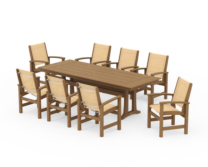 POLYWOOD® Coastal 9-Piece Farmhouse Dining Set with Trestle Legs