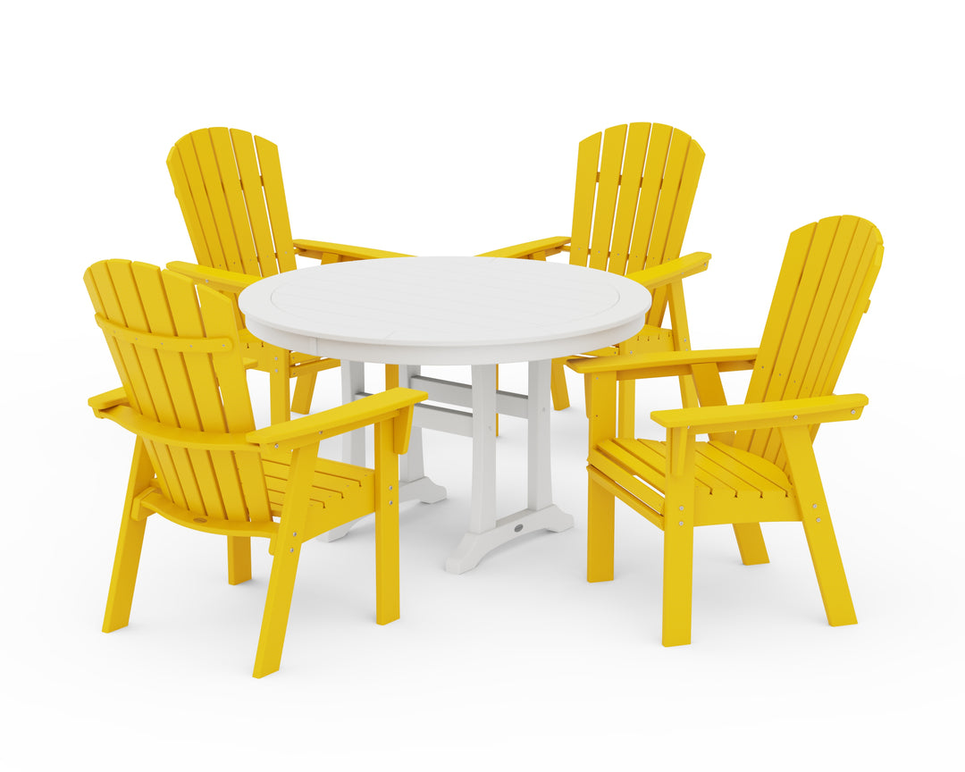 POLYWOOD® Nautical Curveback Adirondack 5-Piece Round Dining Set with Trestle Legs