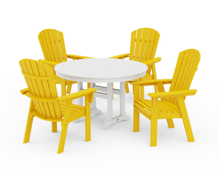 POLYWOOD® Nautical Curveback Adirondack 5-Piece Round Dining Set with Trestle Legs