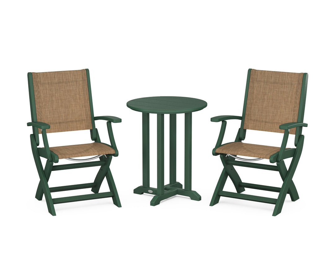 POLYWOOD® Coastal Folding 3-Piece Round Bistro Dining Set