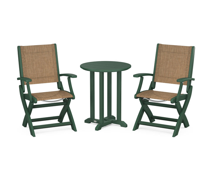 POLYWOOD® Coastal Folding 3-Piece Round Bistro Dining Set