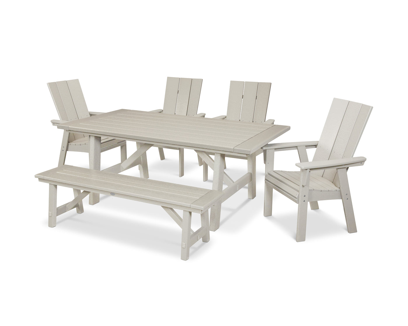 Modern Curveback Adirondack 6-Piece Rustic Farmhouse Dining Set with Bench