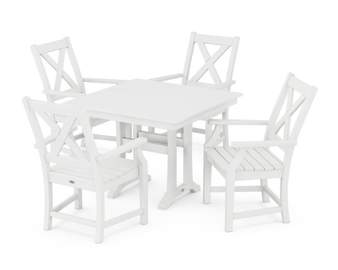 POLYWOOD® Braxton 5-Piece Farmhouse Dining Set With Trestle Legs