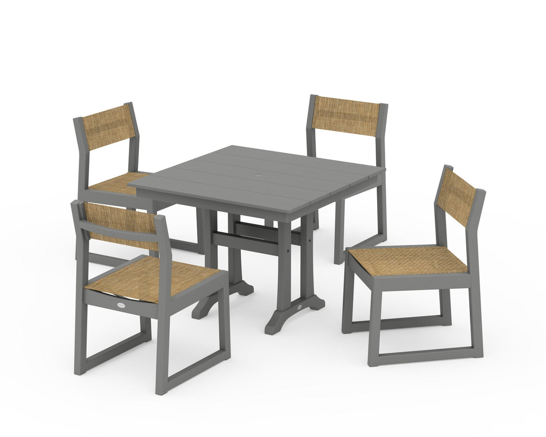 POLYWOOD® EDGE Sling 5-Piece Farmhouse Trestle Side Chair Dining Set