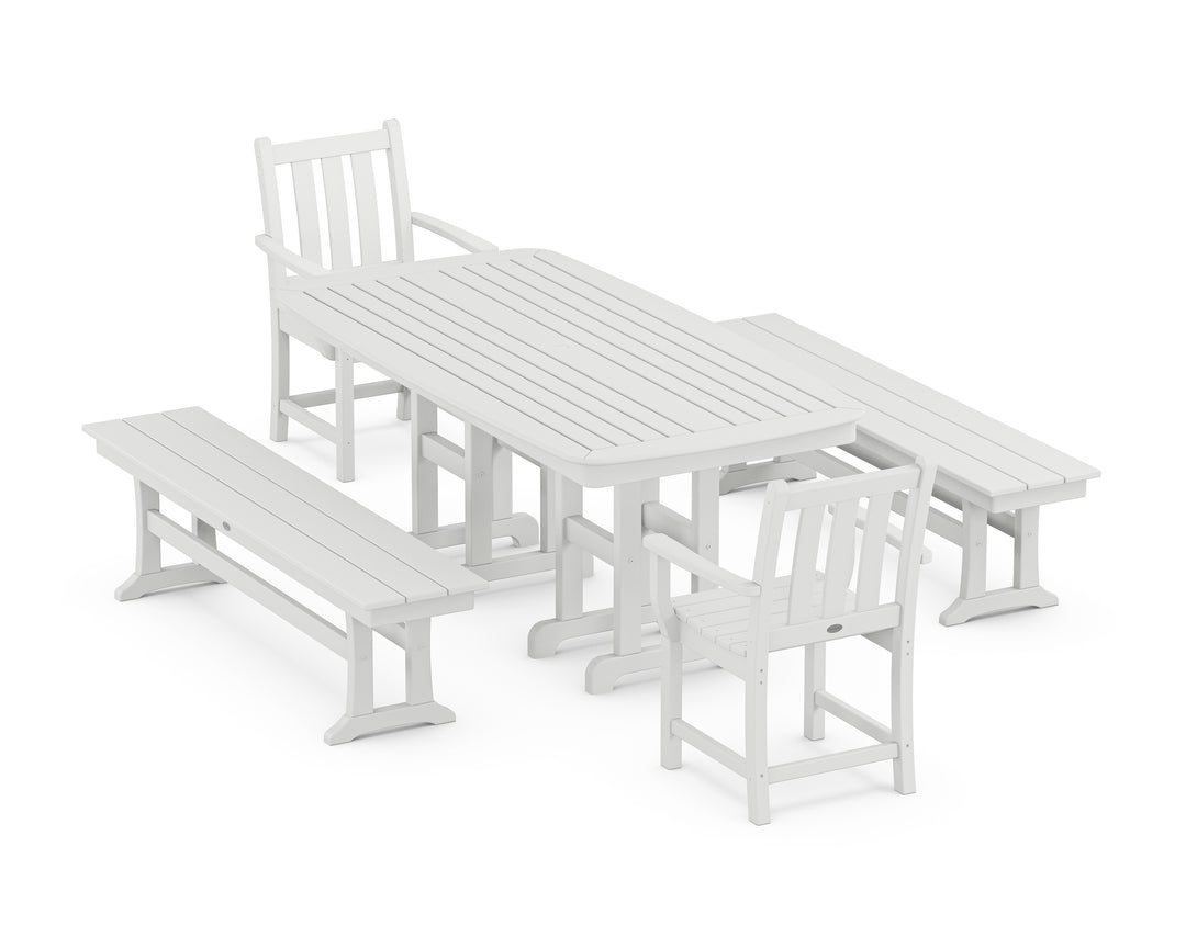POLYWOOD® Traditional Garden 5-Piece Dining Set with Benches