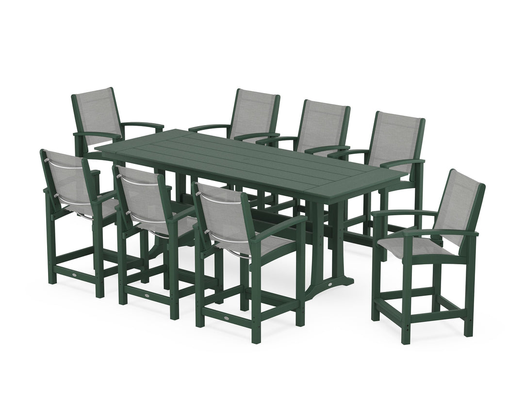 POLYWOOD® Coastal 9-Piece Farmhouse Counter Set with Trestle Legs