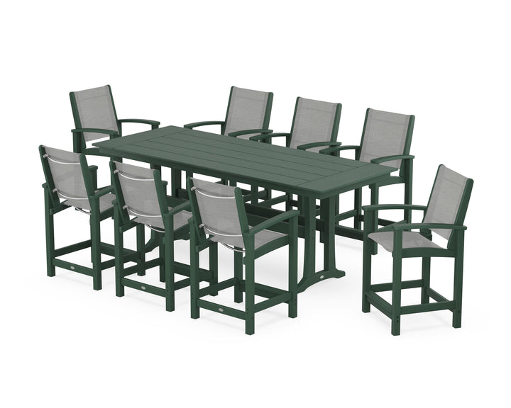 POLYWOOD® Coastal 9-Piece Farmhouse Counter Set with Trestle Legs