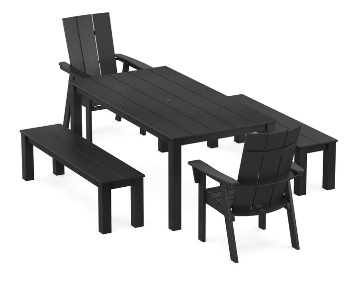 POLYWOOD® Modern Curveback Adirondack 5-Piece Parsons Dining Set with Benches