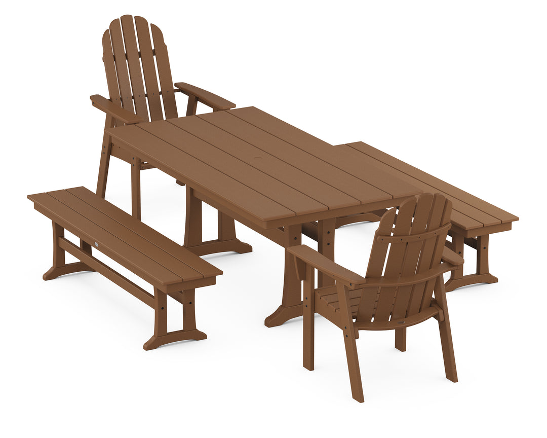 POLYWOOD® Vineyard Adirondack 5-Piece Farmhouse Dining Set With Trestle Legs