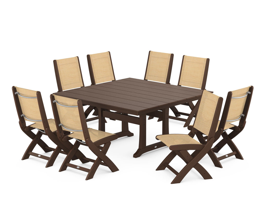 POLYWOOD® Coastal Folding Side Chair 9-Piece Farmhouse Dining Set