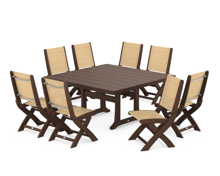 POLYWOOD® Coastal Folding Side Chair 9-Piece Farmhouse Dining Set
