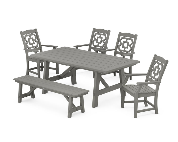 Martha Stewart by POLYWOOD® Chinoiserie 6-Piece Rustic Farmhouse Dining Set with Bench