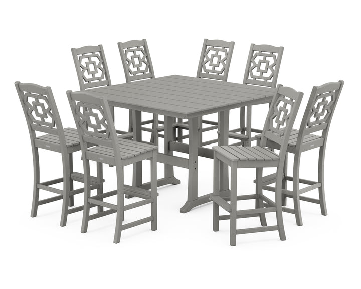 Martha Stewart by POLYWOOD® Chinoiserie 9-Piece Square Farmhouse Side Chair Bar Set with Trestle Legs