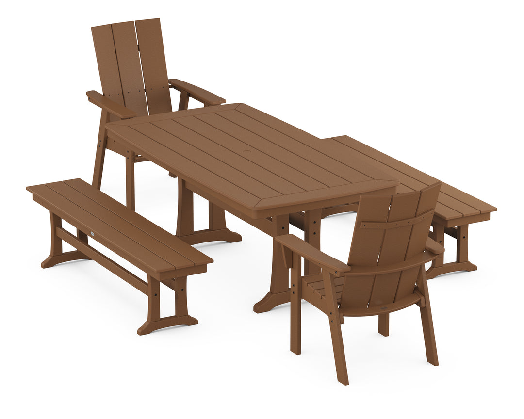POLYWOOD® Modern Adirondack 5-Piece Dining Set with Nautical Dining Table with  Trestle Legs
