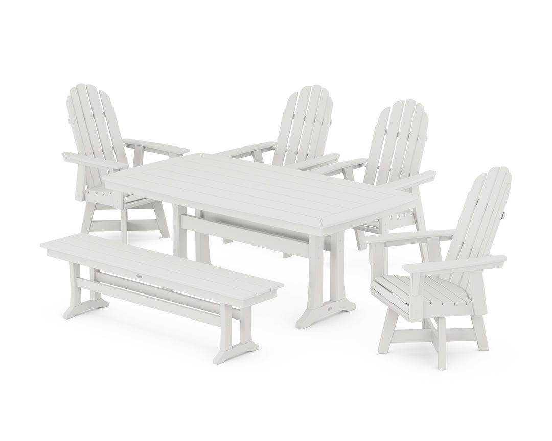 POLYWOOD® Vineyard Curveback Adirondack Swivel Chair 6-Piece Dining Set with Trestle Legs and Bench