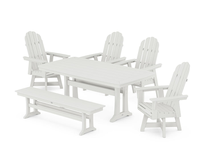 POLYWOOD® Vineyard Curveback Adirondack Swivel Chair 6-Piece Dining Set with Trestle Legs and Bench