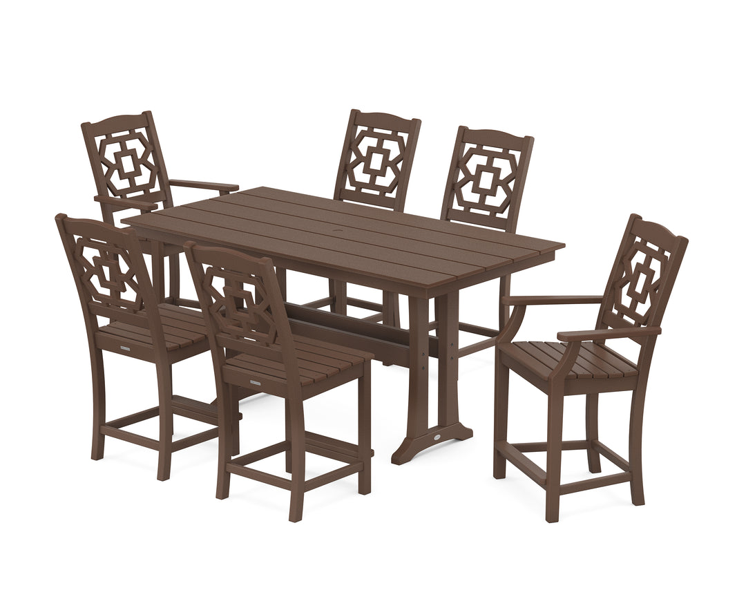 Martha Stewart by POLYWOOD® Chinoiserie 7-Piece Farmhouse Counter Set with Trestle Legs