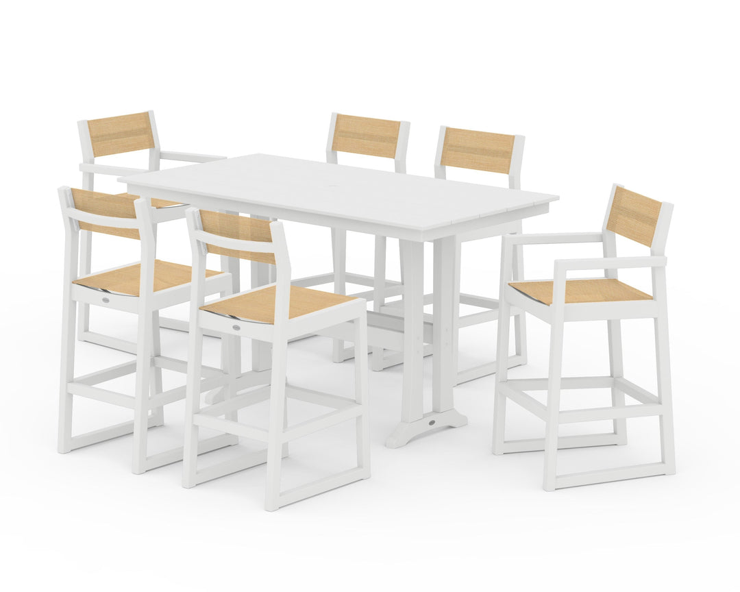 POLYWOOD® EDGE Sling 7-Piece Farmhouse Bar Set with Trestle Legs