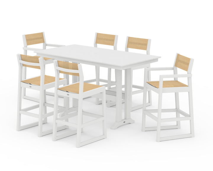 POLYWOOD® EDGE Sling 7-Piece Farmhouse Bar Set with Trestle Legs