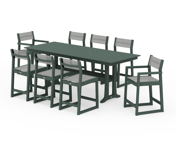 POLYWOOD® EDGE Sling 9-Piece Farmhouse Counter Set with Trestle Legs