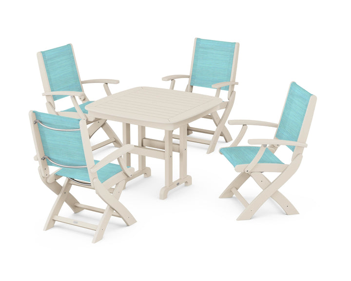 POLYWOOD® Coastal Folding Chair 5-Piece Dining Set