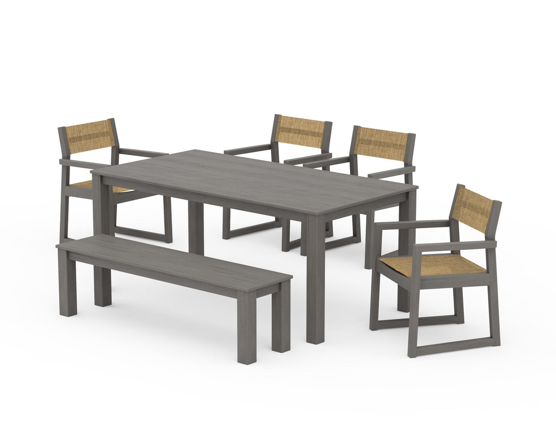 POLYWOOD® EDGE Sling Arm Chair 6-Piece Parsons Dining Set with Bench