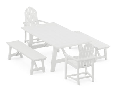 Classic Adirondack 5-Piece Rustic Farmhouse Dining Set With Benches