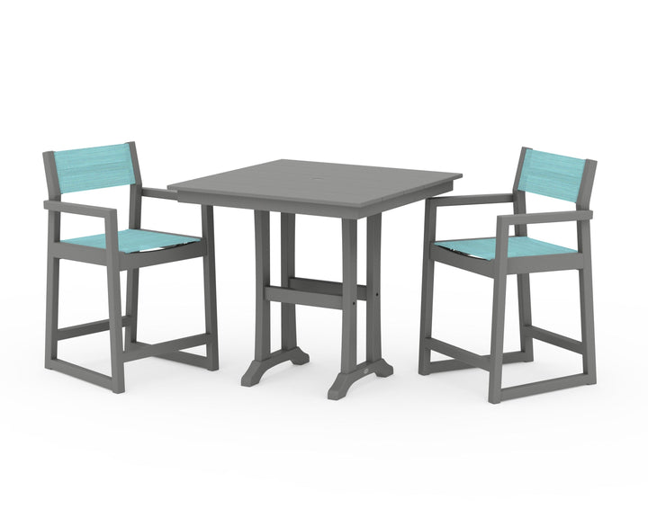 POLYWOOD® EDGE Sling Arm Chair 3-Piece Farmhouse Counter Set with Trestle Legs