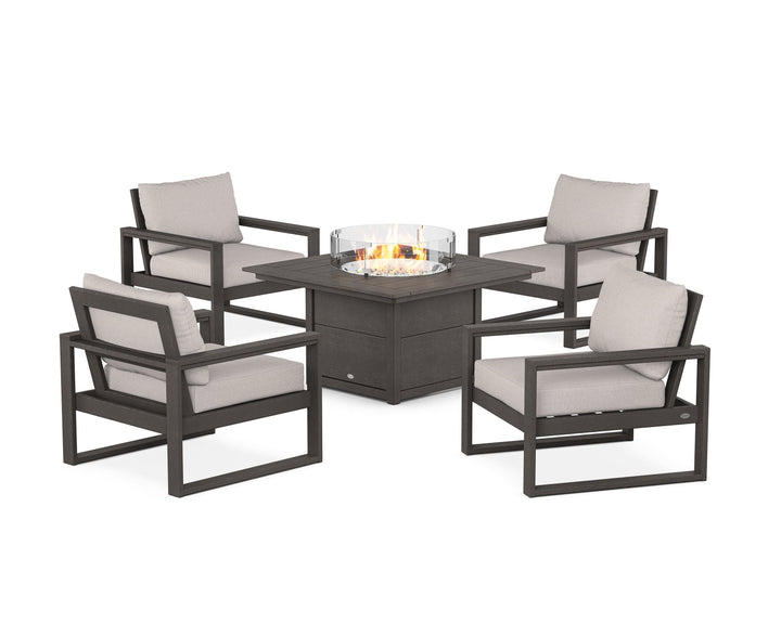 POLYWOOD® EDGE Sectional 5-Piece Deep Seating Set with Fire Pit Table