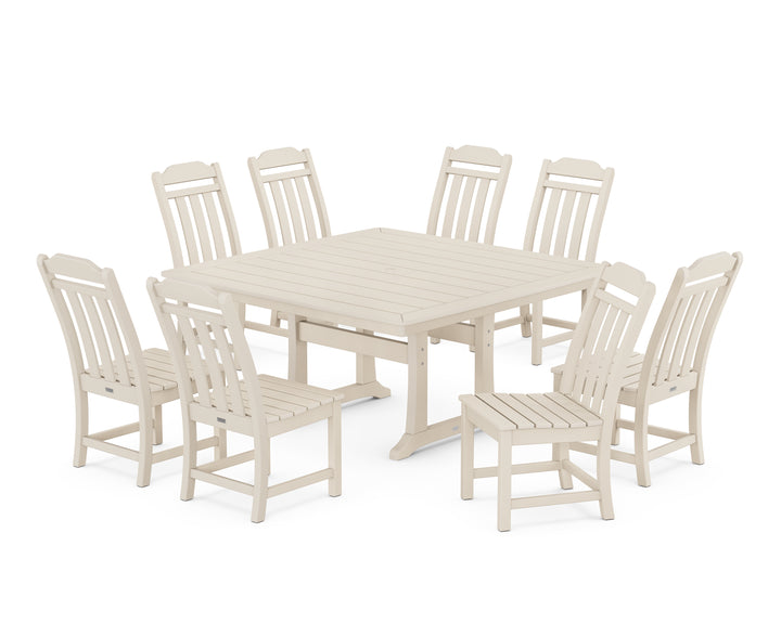 Country Living Cottage 9-Piece Square Side Chair Dining Set with Trestle Legs