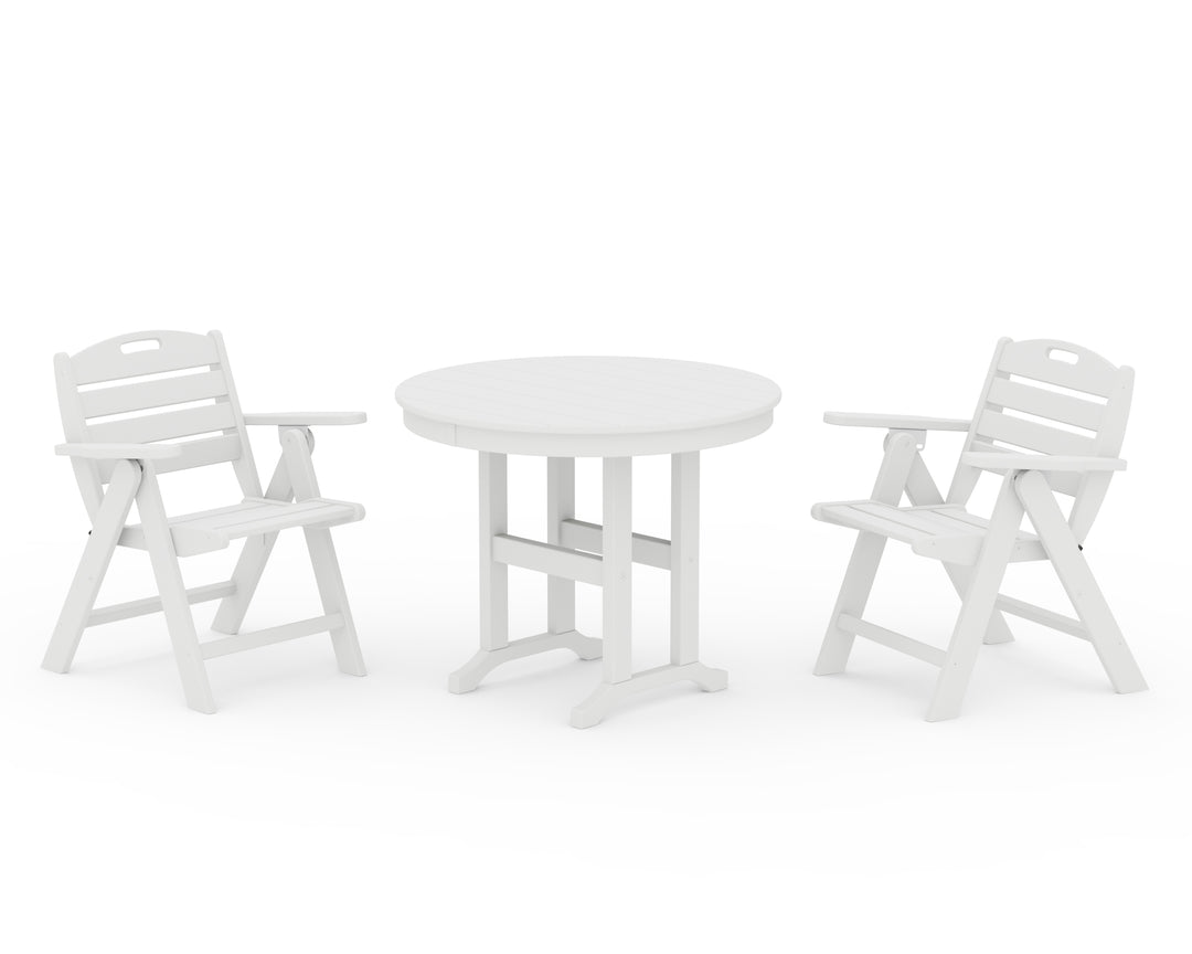 POLYWOOD® Nautical Folding Lowback Chair 3-Piece Round Dining Set