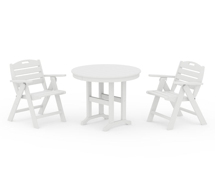 POLYWOOD® Nautical Folding Lowback Chair 3-Piece Round Dining Set
