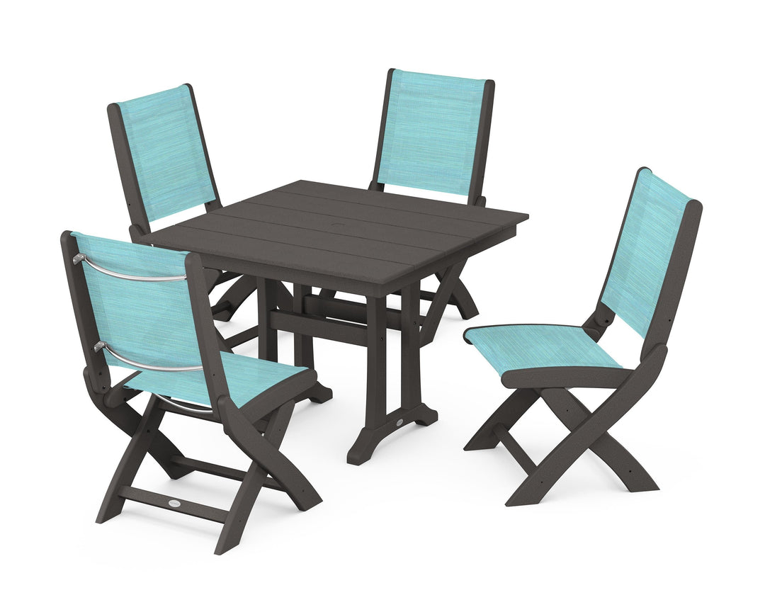 POLYWOOD® Coastal Folding Side Chair 5-Piece Farmhouse Dining Set With Trestle Legs