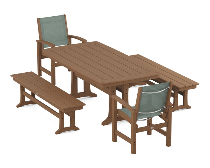 POLYWOOD® Coastal 5-Piece Dining Set with Trestle Legs and Benches